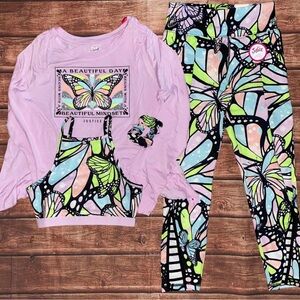 NWT Justice Girls Active wear Butterfly Set - Lavender and Multicolor